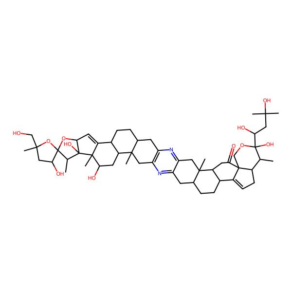 2D Structure of (5R,5'R,8S,9S,10R,12R,14R,26R,30S,33R,35S)-33-(1,3-dihydroxy-3-methylbutyl)-3',8,10,33-tetrahydroxy-5'-(hydroxymethyl)-5,5',9,11,26,34-hexamethylspiro[13,32-dioxa-2,23-diazaundecacyclo[22.19.0.03,22.05,20.06,17.09,16.010,14.026,42.027,39.030,35.030,38]tritetraconta-1,3(22),15,23,37-pentaene-12,2'-oxolane]-29-one