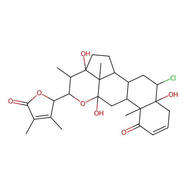 2D Structure of (1S,2S,4S,5S,10R,11S,13S,15S,16R,17R,20S)-4-chloro-15-[(2S)-3,4-dimethyl-5-oxo-2H-furan-2-yl]-5,13,17-trihydroxy-10,16,20-trimethyl-14-oxapentacyclo[11.6.1.02,11.05,10.017,20]icos-7-en-9-one