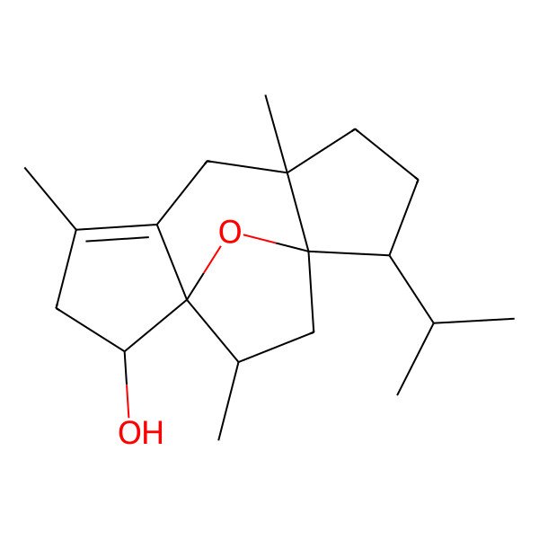 2D Structure of 4,7,13-Trimethyl-10-propan-2-yl-14-oxatetracyclo[9.2.1.01,5.07,11]tetradec-4-en-2-ol