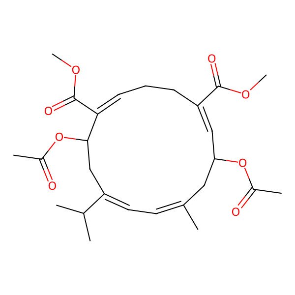 2D Structure of dimethyl (1Z,5Z,7R,9E,11E,14R)-7,14-diacetyloxy-9-methyl-12-propan-2-ylcyclotetradeca-1,5,9,11-tetraene-1,5-dicarboxylate