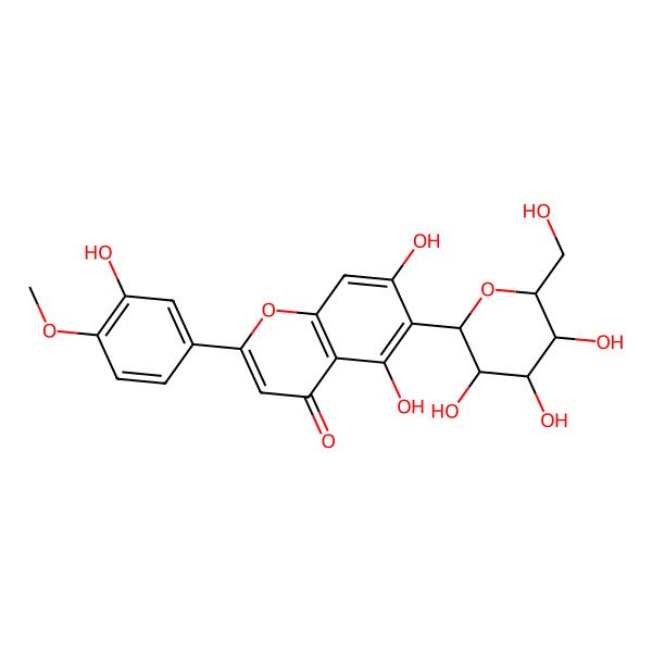 2D Structure of 5,7-dihydroxy-2-(3-hydroxy-4-methoxyphenyl)-6-[(2S,3R,4R,5S,6S)-3,4,5-trihydroxy-6-(hydroxymethyl)oxan-2-yl]chromen-4-one