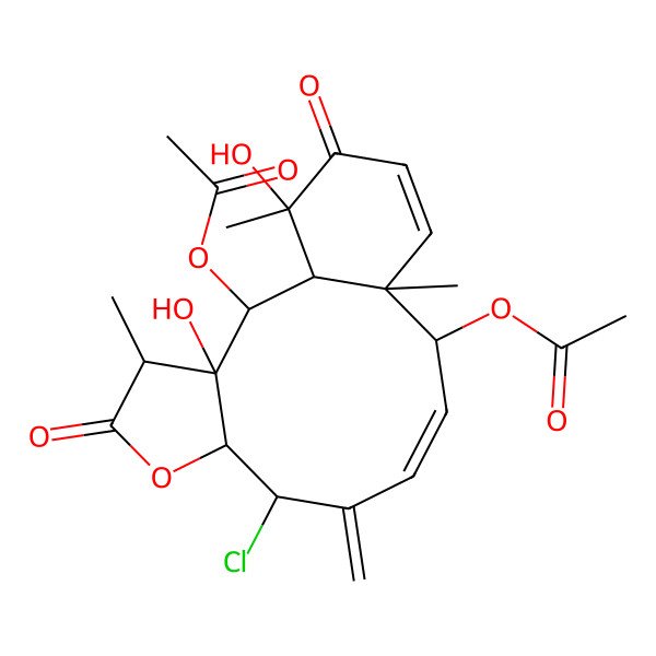 2D Structure of [(1S,2R,3S,4R,7S,8S,10E,12S,13S,17S)-2-acetyloxy-8-chloro-3,17-dihydroxy-4,13,17-trimethyl-9-methylidene-5,16-dioxo-6-oxatricyclo[11.4.0.03,7]heptadeca-10,14-dien-12-yl] acetate