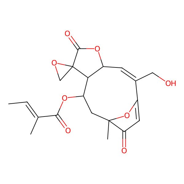 2D Structure of [(2Z,4S,7S,8R,9R,11R)-2-(hydroxymethyl)-11-methyl-6,12-dioxospiro[5,14-dioxatricyclo[9.2.1.04,8]tetradeca-1(13),2-diene-7,2'-oxirane]-9-yl] (Z)-2-methylbut-2-enoate