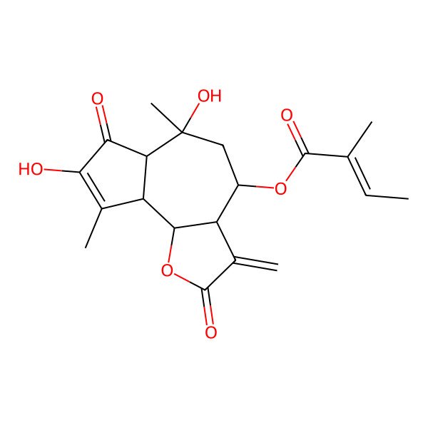 2D Structure of (6,8-Dihydroxy-6,9-dimethyl-3-methylidene-2,7-dioxo-3a,4,5,6a,9a,9b-hexahydroazuleno[4,5-b]furan-4-yl) 2-methylbut-2-enoate