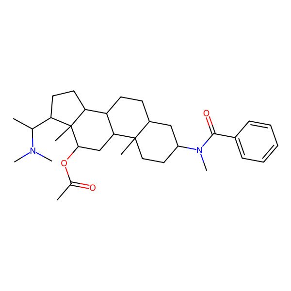 2D Structure of [3-[benzoyl(methyl)amino]-17-[1-(dimethylamino)ethyl]-10,13-dimethyl-2,3,4,5,6,7,8,9,11,12,14,15,16,17-tetradecahydro-1H-cyclopenta[a]phenanthren-12-yl] acetate