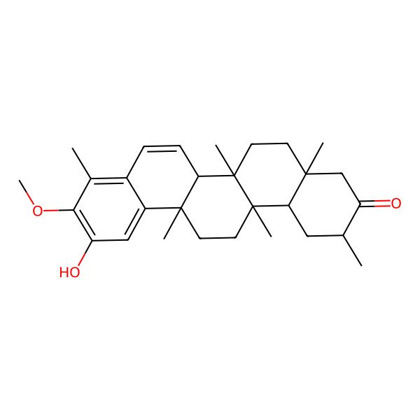 2D Structure of (2R,4aS,6aR,6aR,6bS,14aS,14bR)-11-hydroxy-10-methoxy-2,4a,6a,6a,9,14a-hexamethyl-2,4,5,6,6b,13,14,14b-octahydro-1H-picen-3-one 2D Structure of (2R,4aS,6aR,6aR,6bS,14aS,14bR)-11-hydroxy-10-methoxy-2,4a,6a,6a,9,14a-hexamethyl-2,4,5,6,6b,13,14,14b-octahydro-1H-picen-3-one