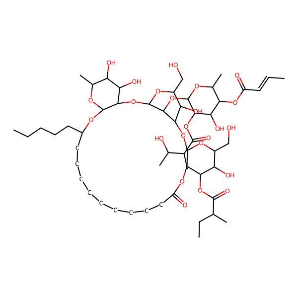 2D Structure of [(2S,3R,4S,5R,6S)-5-[(Z)-but-2-enoyl]oxy-4-hydroxy-6-methyl-2-[[(1S,3S,5R,6R,7S,8R,20S,22R,24R,25S,26S,27R,29S,31R,32R,33R)-6,25,26,32-tetrahydroxy-5,31-bis(hydroxymethyl)-24-methyl-7-[(2S)-2-methylbutanoyl]oxy-10-oxo-20-pentyl-2,4,9,21,23,28,30-heptaoxatetracyclo[27.3.1.03,8.022,27]tritriacontan-33-yl]oxy]oxan-3-yl] (2S,3R)-3-hydroxy-2-methylbutanoate