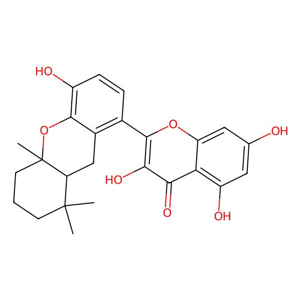 2D Structure of 2-[(8aS,10aR)-4-hydroxy-8,8,10a-trimethyl-6,7,8a,9-tetrahydro-5H-xanthen-1-yl]-3,5,7-trihydroxychromen-4-one