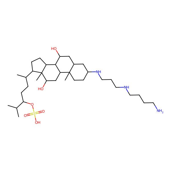 2D Structure of [6-[3-[3-(4-aminobutylamino)propylamino]-7,12-dihydroxy-10,13-dimethyl-2,3,4,5,6,7,8,9,11,12,14,15,16,17-tetradecahydro-1H-cyclopenta[a]phenanthren-17-yl]-2-methylheptan-3-yl] hydrogen sulfate