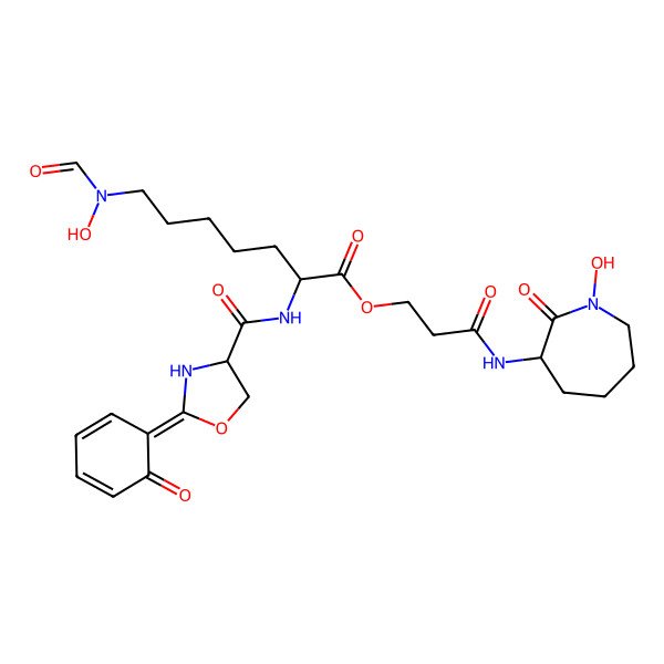 2D Structure of [3-[(1-hydroxy-2-oxoazepan-3-yl)amino]-3-oxopropyl] 7-[formyl(hydroxy)amino]-2-[[(2Z)-2-(6-oxocyclohexa-2,4-dien-1-ylidene)-1,3-oxazolidine-4-carbonyl]amino]heptanoate