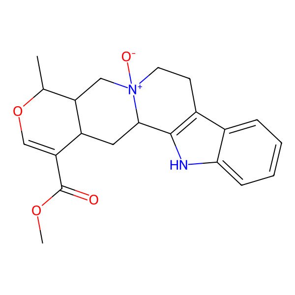 2D Structure of methyl (1S,13R,15S,16S,20S)-16-methyl-13-oxido-17-oxa-3-aza-13-azoniapentacyclo[11.8.0.02,10.04,9.015,20]henicosa-2(10),4,6,8,18-pentaene-19-carboxylate