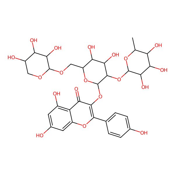 2D Structure of 3-[(2S,3R,4S,5S,6R)-4,5-dihydroxy-3-[(2S,3R,4R,5R,6S)-3,4,5-trihydroxy-6-methyloxan-2-yl]oxy-6-[[(2S,3R,4S,5R)-3,4,5-trihydroxyoxan-2-yl]oxymethyl]oxan-2-yl]oxy-5,7-dihydroxy-2-(4-hydroxyphenyl)chromen-4-one