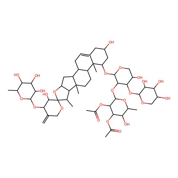 2D Structure of [(2S,3R,4R,5S,6S)-3-acetyloxy-2-[(2S,3R,4S,5S)-2-[(1S,2S,3'S,4S,4'S,6S,7S,8R,9S,12S,13R,14R,16R)-3',16-dihydroxy-7,9,13-trimethyl-5'-methylidene-4'-[(2S,3R,4S,5R,6R)-3,4,5-trihydroxy-6-methyloxan-2-yl]oxyspiro[5-oxapentacyclo[10.8.0.02,9.04,8.013,18]icos-18-ene-6,2'-oxane]-14-yl]oxy-5-hydroxy-4-[(2S,3R,4S,5R)-3,4,5-trihydroxyoxan-2-yl]oxyoxan-3-yl]oxy-5-hydroxy-6-methyloxan-4-yl] acetate