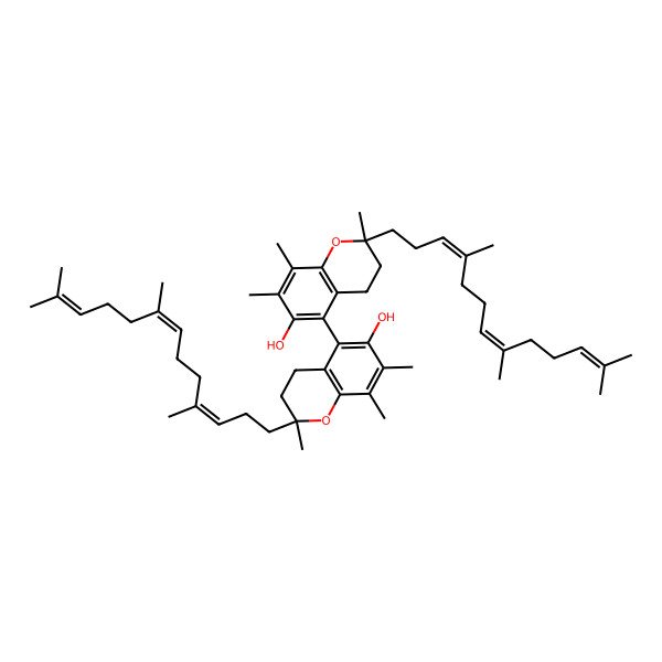 2D Structure of (2S)-5-[(2S)-6-hydroxy-2,7,8-trimethyl-2-[(3E,7E)-4,8,12-trimethyltrideca-3,7,11-trienyl]-3,4-dihydrochromen-5-yl]-2,7,8-trimethyl-2-[(3E,7E)-4,8,12-trimethyltrideca-3,7,11-trienyl]-3,4-dihydrochromen-6-ol