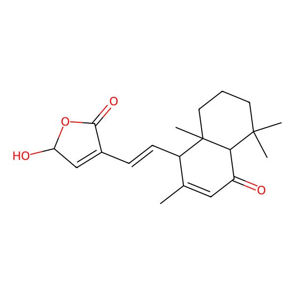 2D Structure of 4-[2-(2,5,5,8a-tetramethyl-4-oxo-4a,6,7,8-tetrahydro-1H-naphthalen-1-yl)ethenyl]-2-hydroxy-2H-furan-5-one