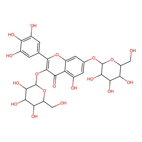 2D Structure of 5-hydroxy-7-[(2S,3R,4S,5S,6S)-3,4,5-trihydroxy-6-(hydroxymethyl)oxan-2-yl]oxy-3-[(2S,4S,5S,6R)-3,4,5-trihydroxy-6-(hydroxymethyl)oxan-2-yl]oxy-2-(3,4,5-trihydroxyphenyl)chromen-4-one