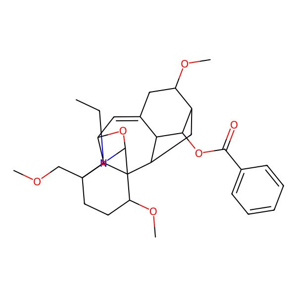 2D Structure of [(1R,2R,3S,4R,5R,6S,10S,12R,15S,18S,19R)-13-ethyl-6,18-dimethoxy-15-(methoxymethyl)-11-oxa-13-azahexacyclo[8.8.1.12,5.01,12.03,8.015,19]icos-8-en-4-yl] benzoate