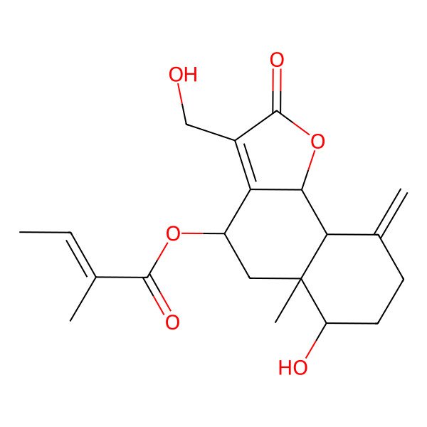 2D Structure of [(4R,5aR,6R,9aS,9bR)-6-hydroxy-3-(hydroxymethyl)-5a-methyl-9-methylidene-2-oxo-5,6,7,8,9a,9b-hexahydro-4H-benzo[g][1]benzofuran-4-yl] (E)-2-methylbut-2-enoate