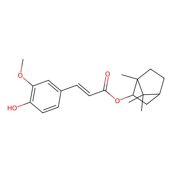 2D Structure of (4,7,7-trimethyl-3-bicyclo[2.2.1]heptanyl) (E)-3-(4-hydroxy-3-methoxyphenyl)prop-2-enoate