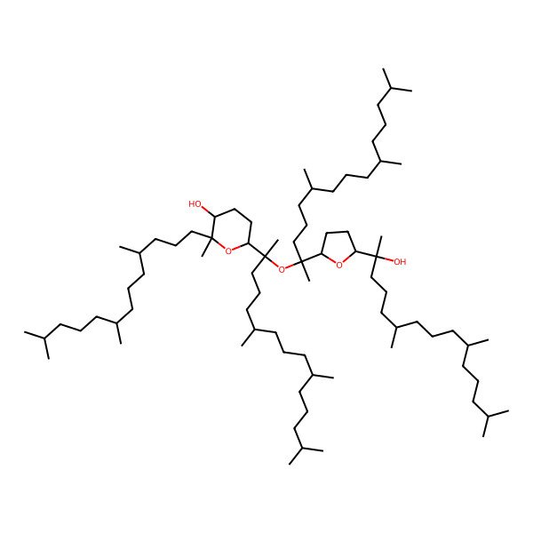 2D Structure of (2S,3R,6S)-6-[(2R,6R,10R)-2-[(2R,6R,10R)-2-[(2R,5R)-5-[(2S,6R,10R)-2-hydroxy-6,10,14-trimethylpentadecan-2-yl]oxolan-2-yl]-6,10,14-trimethylpentadecan-2-yl]oxy-6,10,14-trimethylpentadecan-2-yl]-2-methyl-2-[(4R,8R)-4,8,12-trimethyltridecyl]oxan-3-ol