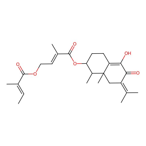 2D Structure of [(1R,2R,8aR)-5-hydroxy-1,8a-dimethyl-6-oxo-7-propan-2-ylidene-2,3,4,8-tetrahydro-1H-naphthalen-2-yl] (Z)-2-methyl-4-[(Z)-2-methylbut-2-enoyl]oxybut-2-enoate