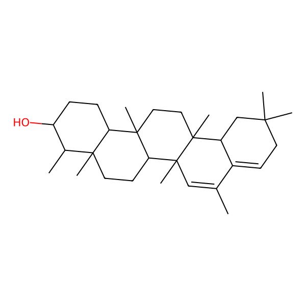 2D Structure of (3S,4R,4aS,6aS,6aS,6bS,12aS,14aS,14bS)-4,4a,6a,6b,8,11,11,14a-octamethyl-2,3,4,5,6,6a,10,12,12a,13,14,14b-dodecahydro-1H-picen-3-ol
