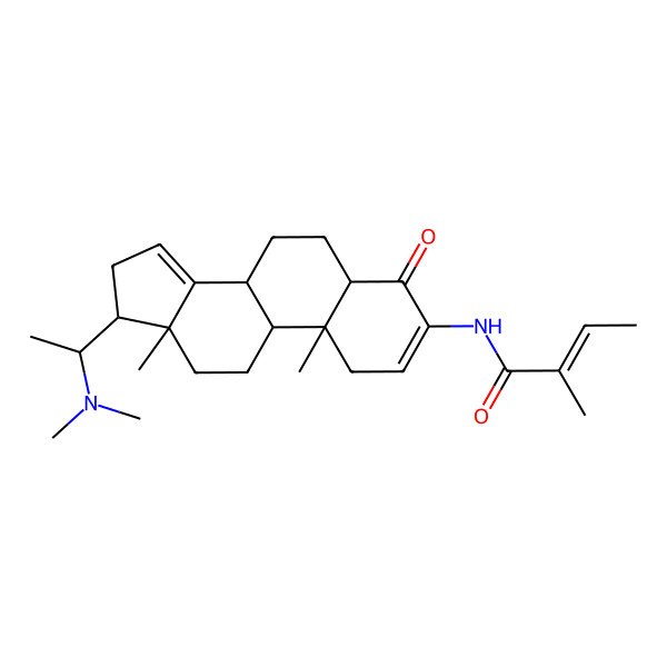 2D Structure of N-[17-[1-(dimethylamino)ethyl]-10,13-dimethyl-4-oxo-1,5,6,7,8,9,11,12,16,17-decahydrocyclopenta[a]phenanthren-3-yl]-2-methylbut-2-enamide