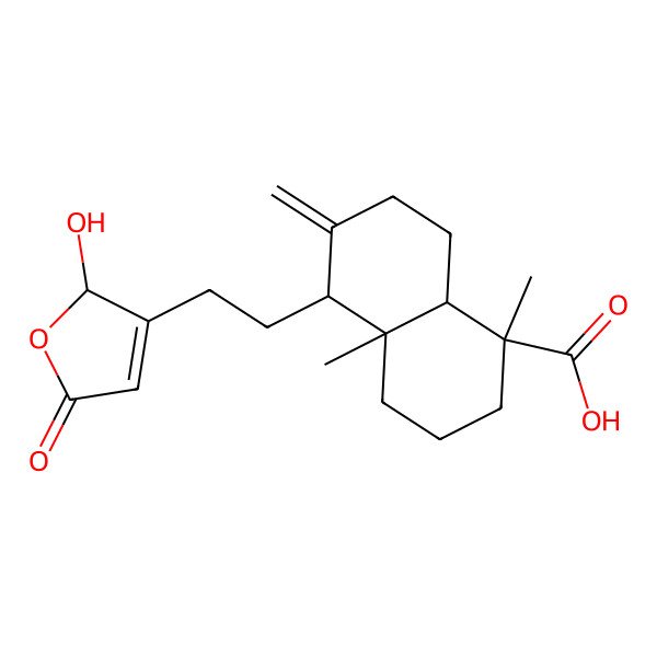 2D Structure of (1S,4aS,5R,8aS)-5-[2-[(2S)-2-hydroxy-5-oxo-2H-furan-3-yl]ethyl]-1,4a-dimethyl-6-methylidene-3,4,5,7,8,8a-hexahydro-2H-naphthalene-1-carboxylic acid