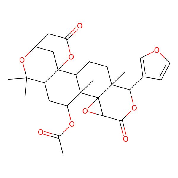 2D Structure of [(1S,2S,5S,6S,9S,11R,12S,13R,15S,18R)-6-(furan-3-yl)-5,12,16,16-tetramethyl-8,20-dioxo-7,10,17,21-tetraoxahexacyclo[16.3.1.01,15.02,12.05,11.09,11]docosan-13-yl] acetate