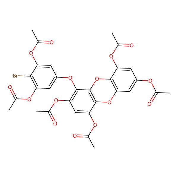 2D Structure of [4,7,9-Triacetyloxy-6-(3,5-diacetyloxy-4-bromophenoxy)dibenzo-p-dioxin-2-yl] acetate