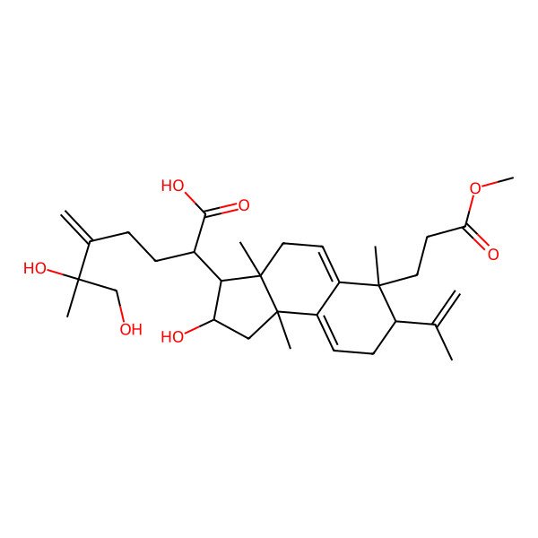 2D Structure of (2R,6R)-2-[(2R,3R,3aR,6S,7S,9bR)-2-hydroxy-6-(3-methoxy-3-oxopropyl)-3a,6,9b-trimethyl-7-prop-1-en-2-yl-1,2,3,4,7,8-hexahydrocyclopenta[a]naphthalen-3-yl]-6,7-dihydroxy-6-methyl-5-methylideneheptanoic acid