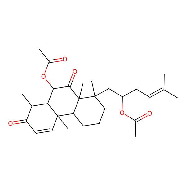 2D Structure of 4,8,10,14-Tetramethyl-6-acetoxy-14-[16-acetoxy-19-(20,21-dimethyl)-18-ene]phenanthrene-1-ene-3,7-dione