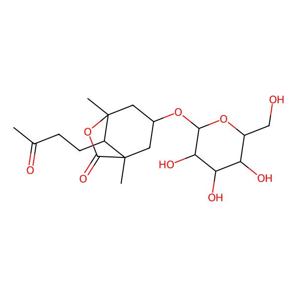 2D Structure of 1,5-Dimethyl-8-(3-oxobutyl)-3-[3,4,5-trihydroxy-6-(hydroxymethyl)oxan-2-yl]oxy-6-oxabicyclo[3.2.1]octan-7-one