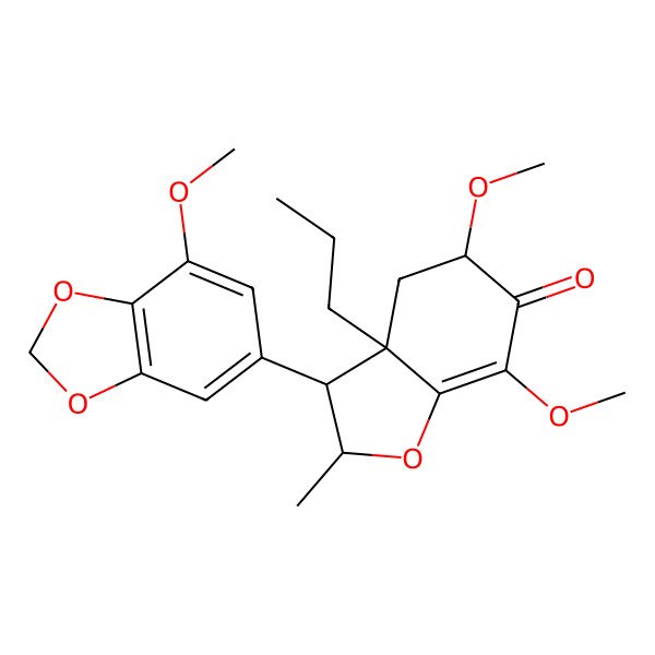 2D Structure of (2R,3S,3aS,5S)-5,7-dimethoxy-3-(7-methoxy-1,3-benzodioxol-5-yl)-2-methyl-3a-propyl-2,3,4,5-tetrahydro-1-benzofuran-6-one