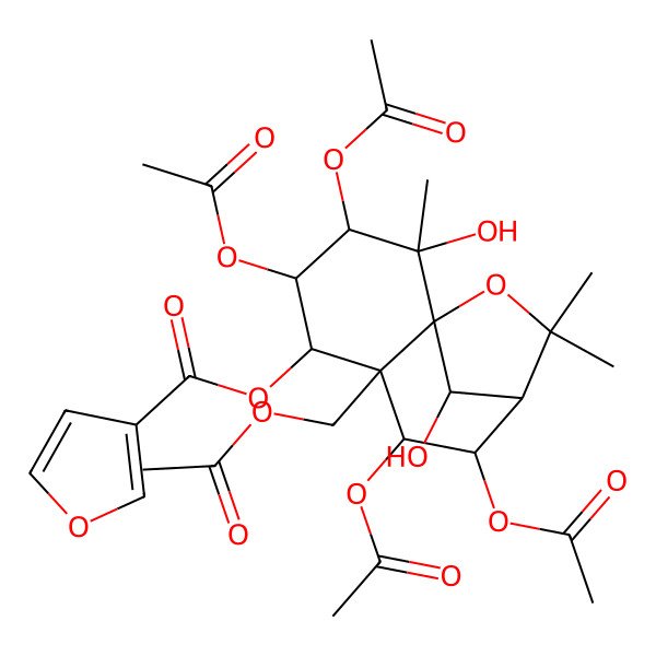 2D Structure of [3,4,7,8-Tetraacetyloxy-6-(acetyloxymethyl)-2,12-dihydroxy-2,10,10-trimethyl-11-oxatricyclo[7.2.1.01,6]dodecan-5-yl] furan-3-carboxylate