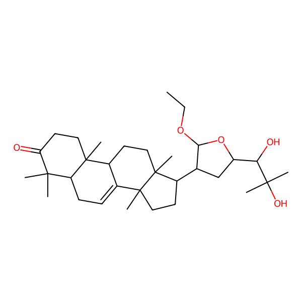 2D Structure of (5R,9R,10R,13S,14S,17S)-17-[(2R,3S,5R)-5-[(1S)-1,2-dihydroxy-2-methylpropyl]-2-ethoxyoxolan-3-yl]-4,4,10,13,14-pentamethyl-1,2,5,6,9,11,12,15,16,17-decahydrocyclopenta[a]phenanthren-3-one