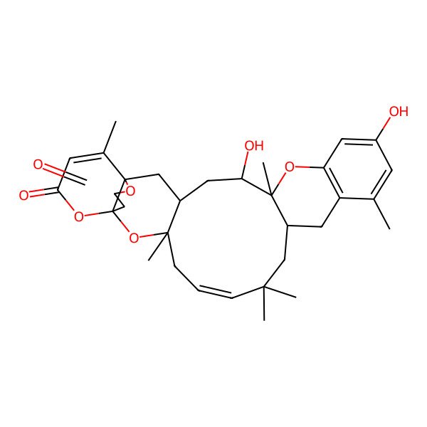 2D Structure of 5,10-Dihydroxy-6,12,17,17,21,27-hexamethyl-7,22,24,28-tetraoxahexacyclo[21.4.3.01,23.03,21.06,15.08,13]triaconta-8(13),9,11,18,26-pentaene-25,29-dione