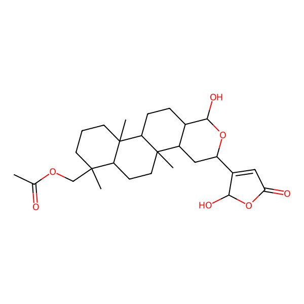 2D Structure of [(1R,3R,4aR,4bS,6aR,7R,10aR,10bS,12aS)-1-hydroxy-3-[(2R)-2-hydroxy-5-oxo-2H-furan-3-yl]-4b,7,10a-trimethyl-1,3,4,4a,5,6,6a,8,9,10,10b,11,12,12a-tetradecahydronaphtho[2,1-f]isochromen-7-yl]methyl acetate