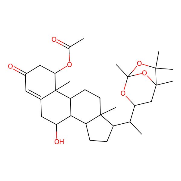 2D Structure of [7-Hydroxy-10,13-dimethyl-3-oxo-17-[1-(1,5,6,6-tetramethyl-2,7,8-trioxabicyclo[3.2.1]octan-3-yl)ethyl]-1,2,6,7,8,9,11,12,14,15,16,17-dodecahydrocyclopenta[a]phenanthren-1-yl] acetate