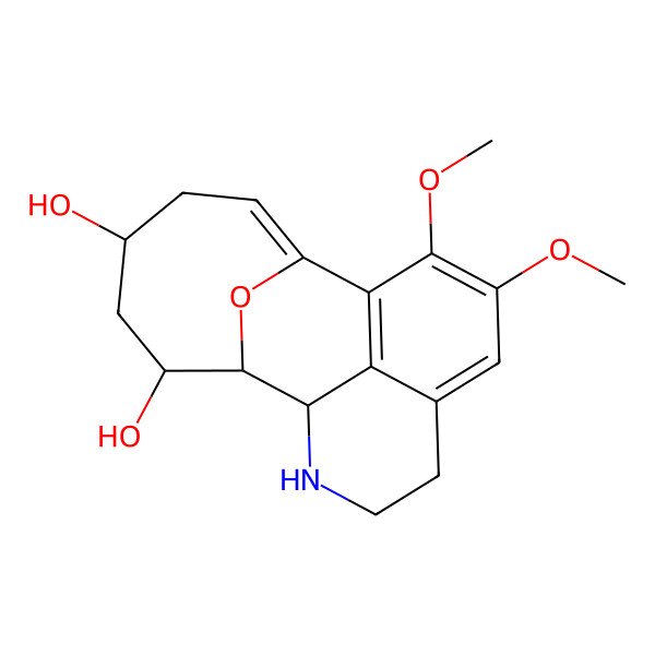 2D Structure of (2Z,5S,7R,8S,9R)-15,16-dimethoxy-18-oxa-10-azatetracyclo[7.7.1.12,8.013,17]octadeca-1(17),2,13,15-tetraene-5,7-diol