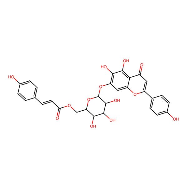 2D Structure of [6-[5,6-Dihydroxy-2-(4-hydroxyphenyl)-4-oxochromen-7-yl]oxy-3,4,5-trihydroxyoxan-2-yl]methyl 3-(4-hydroxyphenyl)prop-2-enoate
