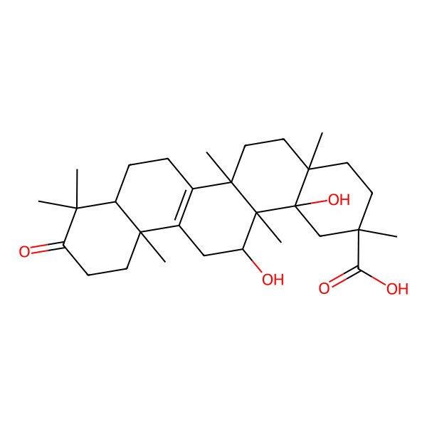 2D Structure of 14,14b-Dihydroxy-2,4a,6a,9,9,12a,14a-heptamethyl-10-oxo-1,3,4,5,6,7,8,8a,11,12,13,14-dodecahydropicene-2-carboxylic acid