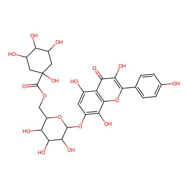 2D Structure of [3,4,5-Trihydroxy-6-[3,5,8-trihydroxy-2-(4-hydroxyphenyl)-4-oxochromen-7-yl]oxyoxan-2-yl]methyl 1,3,4,5-tetrahydroxycyclohexane-1-carboxylate