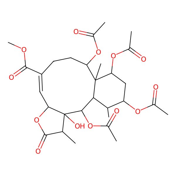 2D Structure of Methyl 2,12,14,16-tetraacetyloxy-3-hydroxy-4,13,17-trimethyl-5-oxo-6-oxatricyclo[11.4.0.03,7]heptadec-8-ene-9-carboxylate