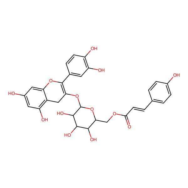 2D Structure of [6-[[2-(3,4-dihydroxyphenyl)-5,7-dihydroxy-4H-chromen-3-yl]oxy]-3,4,5-trihydroxyoxan-2-yl]methyl 3-(4-hydroxyphenyl)prop-2-enoate