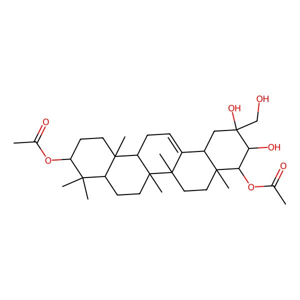2D Structure of [(3R,4aR,6aR,6bS,8aR,9R,10R,11S,12aS,14aR,14bR)-9-acetyloxy-10,11-dihydroxy-11-(hydroxymethyl)-4,4,6a,6b,8a,14b-hexamethyl-1,2,3,4a,5,6,7,8,9,10,12,12a,14,14a-tetradecahydropicen-3-yl] acetate