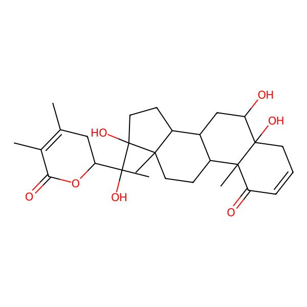 2D Structure of 2-[1-Hydroxy-1-(5,6,17-trihydroxy-10,13-dimethyl-1-oxo-4,6,7,8,9,11,12,14,15,16-decahydrocyclopenta[a]phenanthren-17-yl)ethyl]-4,5-dimethyl-2,3-dihydropyran-6-one