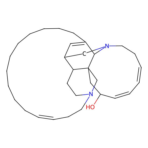 2D Structure of (1R,2R,14Z,21R,22R,27E,29Z,31S)-18,24-diazapentacyclo[16.14.1.13,22.01,21.02,24]tetratriaconta-3(34),14,27,29-tetraen-31-ol