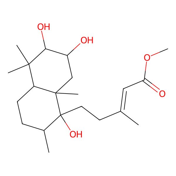 2D Structure of methyl (Z)-5-[(1S,2R,4aS,6S,7R,8aS)-1,6,7-trihydroxy-2,5,5,8a-tetramethyl-3,4,4a,6,7,8-hexahydro-2H-naphthalen-1-yl]-3-methylpent-2-enoate
