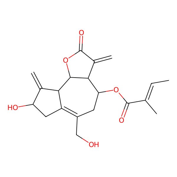 2D Structure of [(3aR,4S,8S,9aR,9bR)-8-hydroxy-6-(hydroxymethyl)-3,9-dimethylidene-2-oxo-4,5,7,8,9a,9b-hexahydro-3aH-azuleno[4,5-b]furan-4-yl] (Z)-2-methylbut-2-enoate